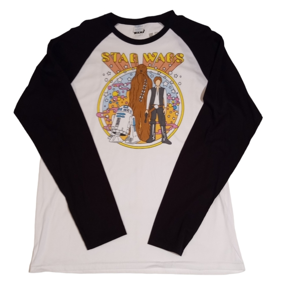 Port and Company Other - Star Wars Large Long Sleeve Cotton Tee Shirt White Black Han R2D2